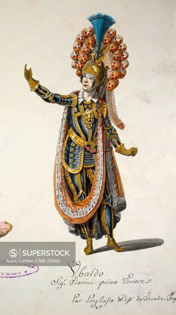 Costume sketch for Ubaldo by Giacomo Pregliasco (1759-1819), Performance at Teatro Regio
