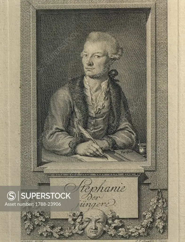 Austria, Vienna, Portrait of Johann Gottlieb Stephanie the Younger (Breslau, 1741 - Vienna, 1800), Austrian playwright, theatre manager and librettist, engraving
