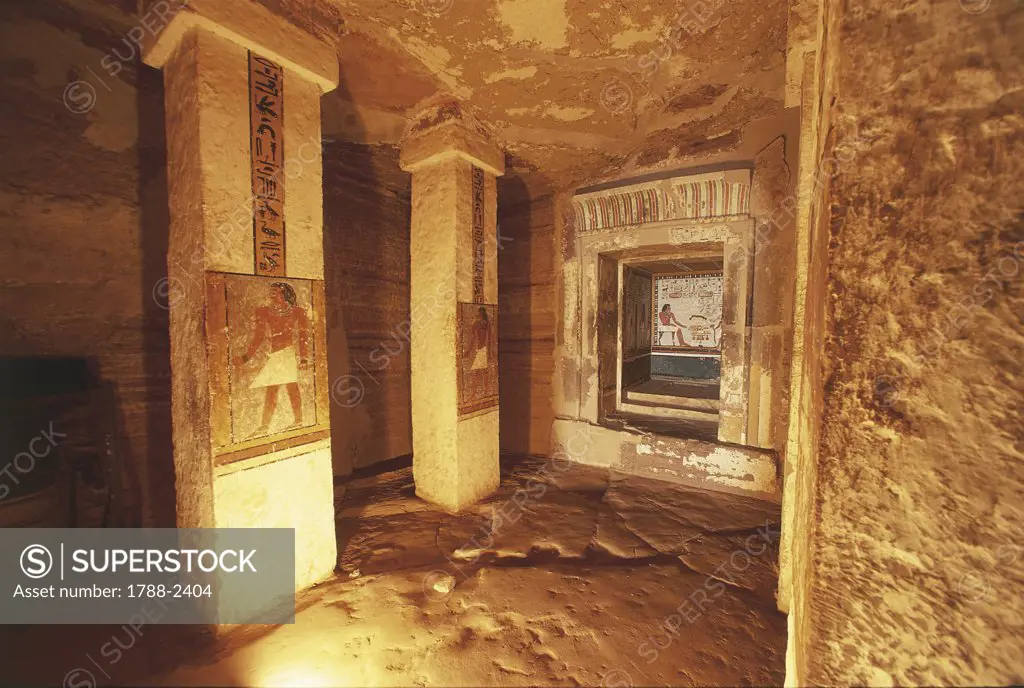Egypt - Aswan. Necropolis of Elephantine princes. Tomb of Sarenput II, 12th Dynasty. Pillared chamber