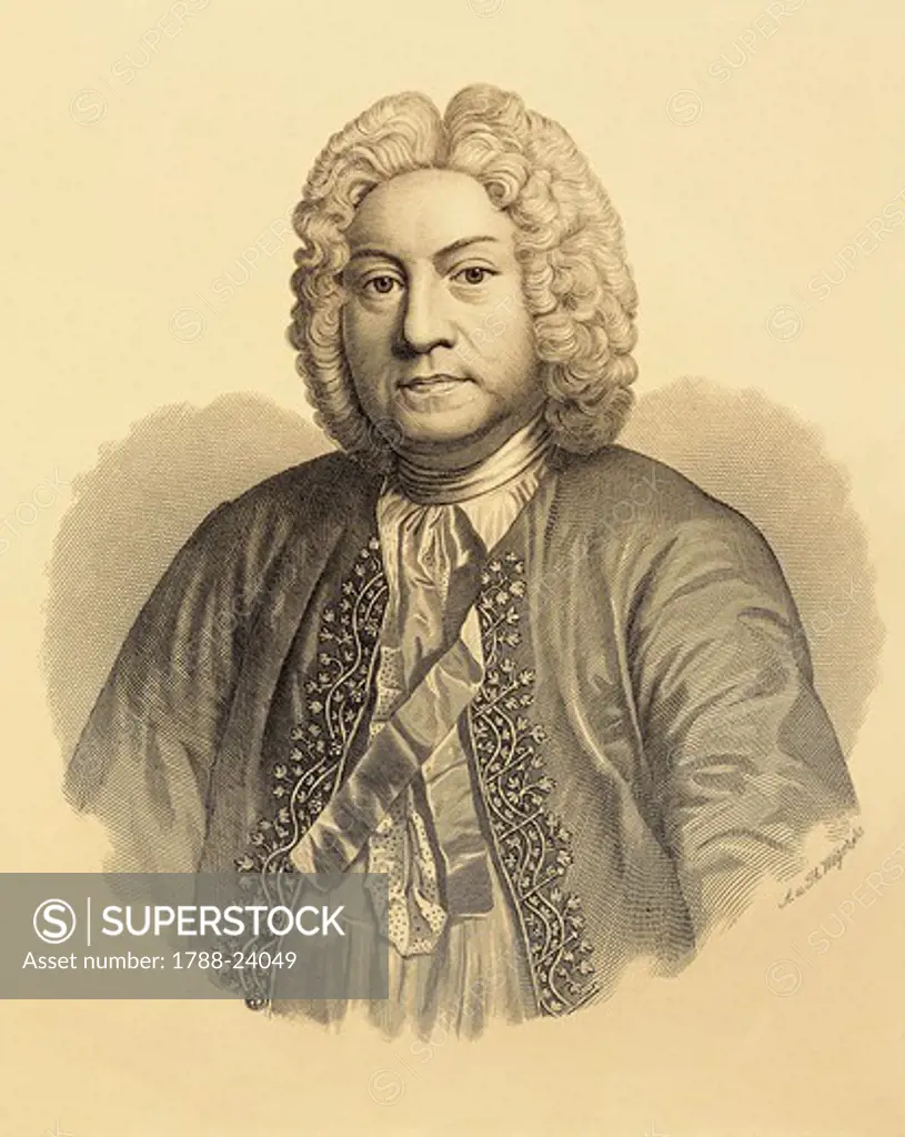 France, Composer and harpsichordist Francois Couperin, engraving