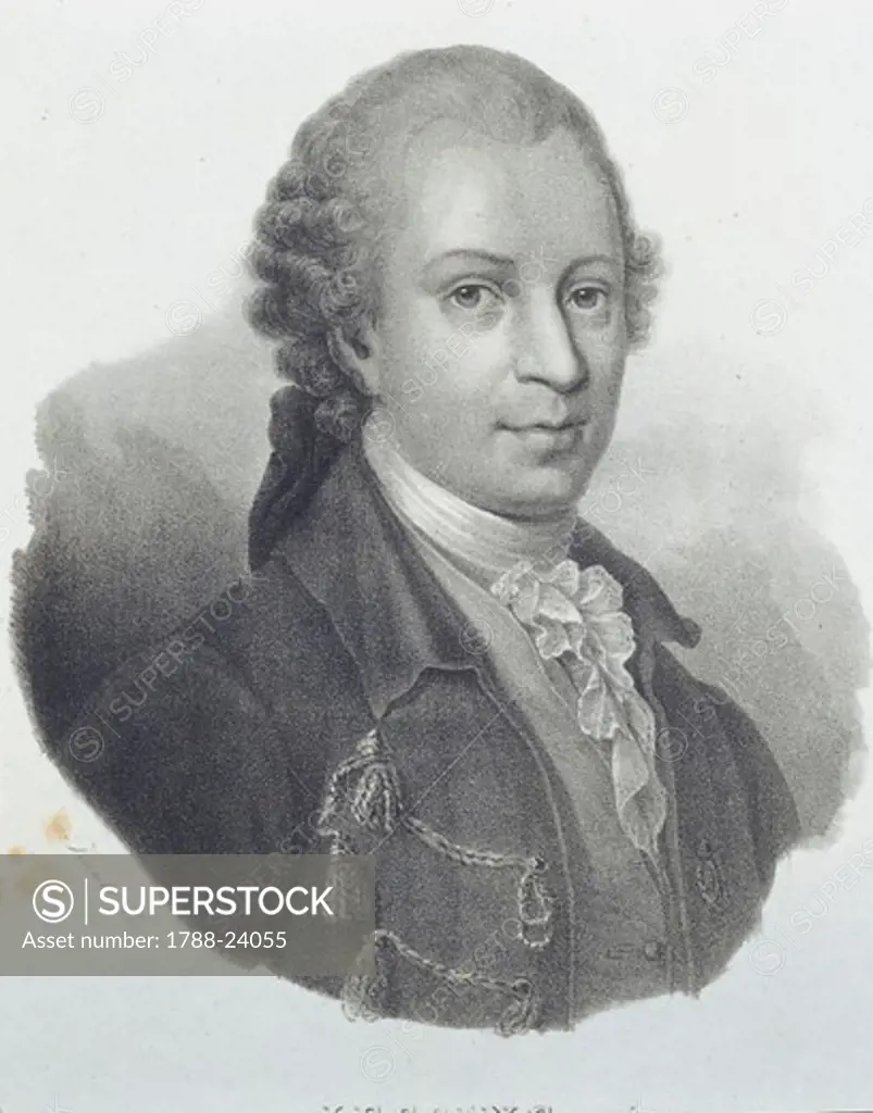 Germany, engraved portrait of German writer, philosopher and playwright, Gotthold Ephraim Lessing