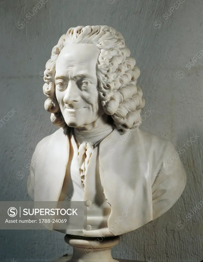 Marble bust of Voltaire by Jean Antoine Houdon