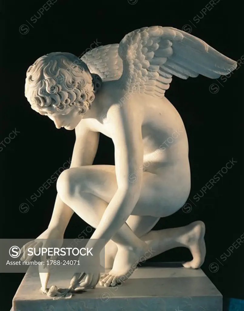 Marble statue of Cupid and Butterfly, by Antoine-Denis Chaudet, completed by Pierre Cartellier