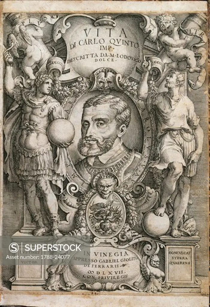 Italy, Venice, frontispiece of Life of Emperor Charles V
