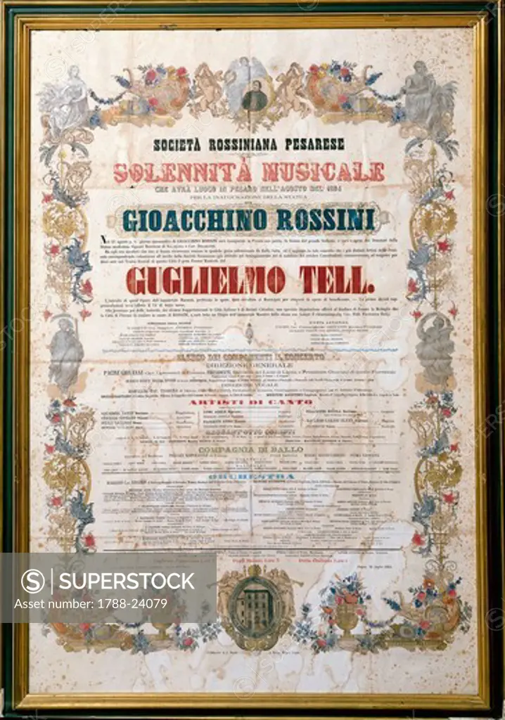 Italy, Pesaro, playbill of performance William Tell in August 1864