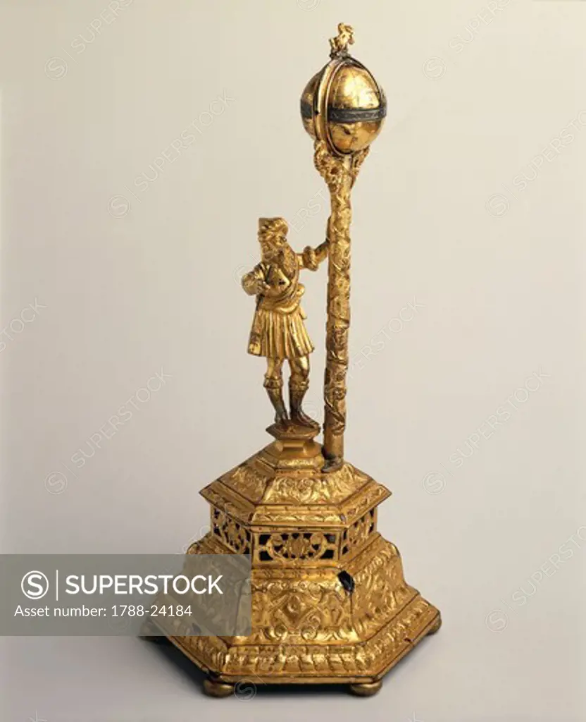 Table clock with globe and automaton
