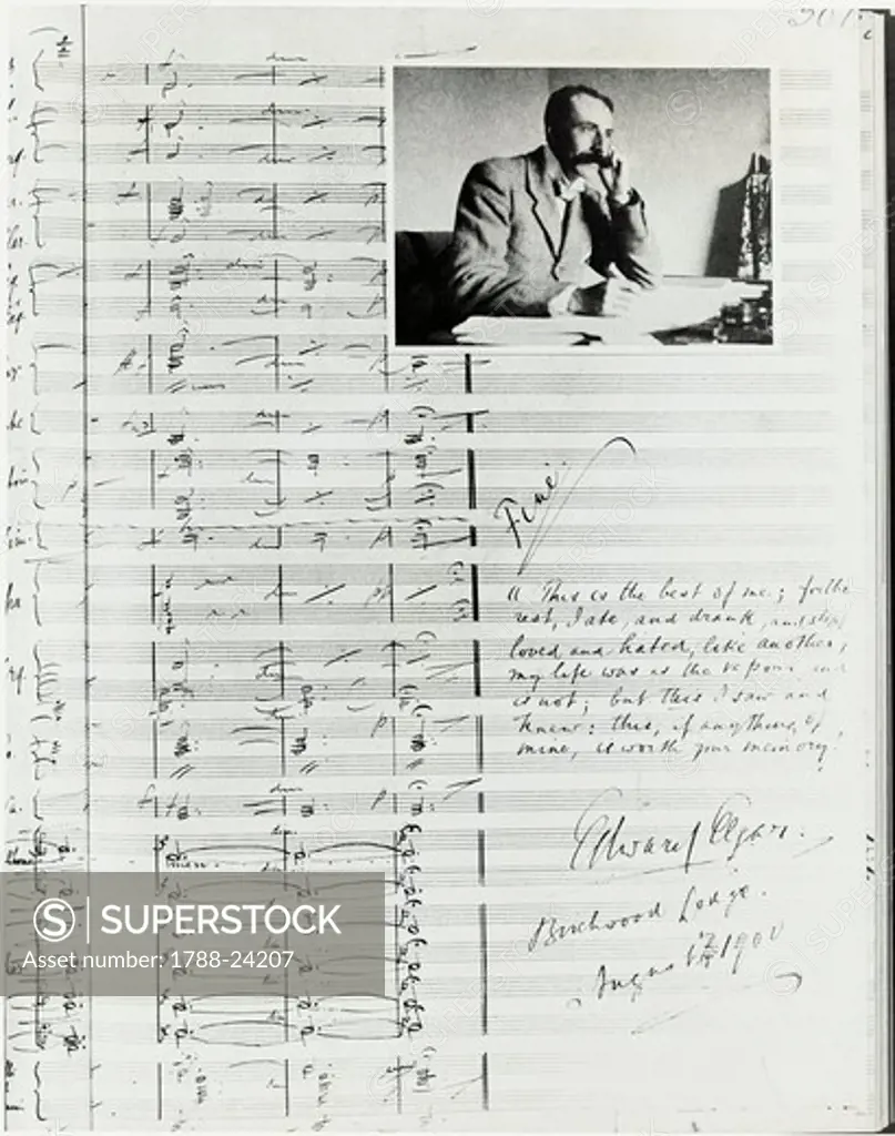 Signed manuscript of English composer Edward Elgar (1857 - 1934)