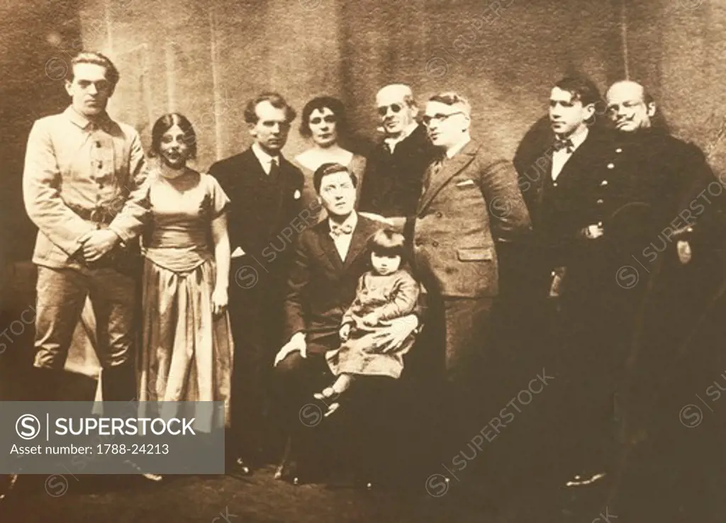 Austrai, Vienna, Alban Berg (1885-1935) souvenir picture with performers of ""Wozzek"" premiere at Oldenburg, 1929