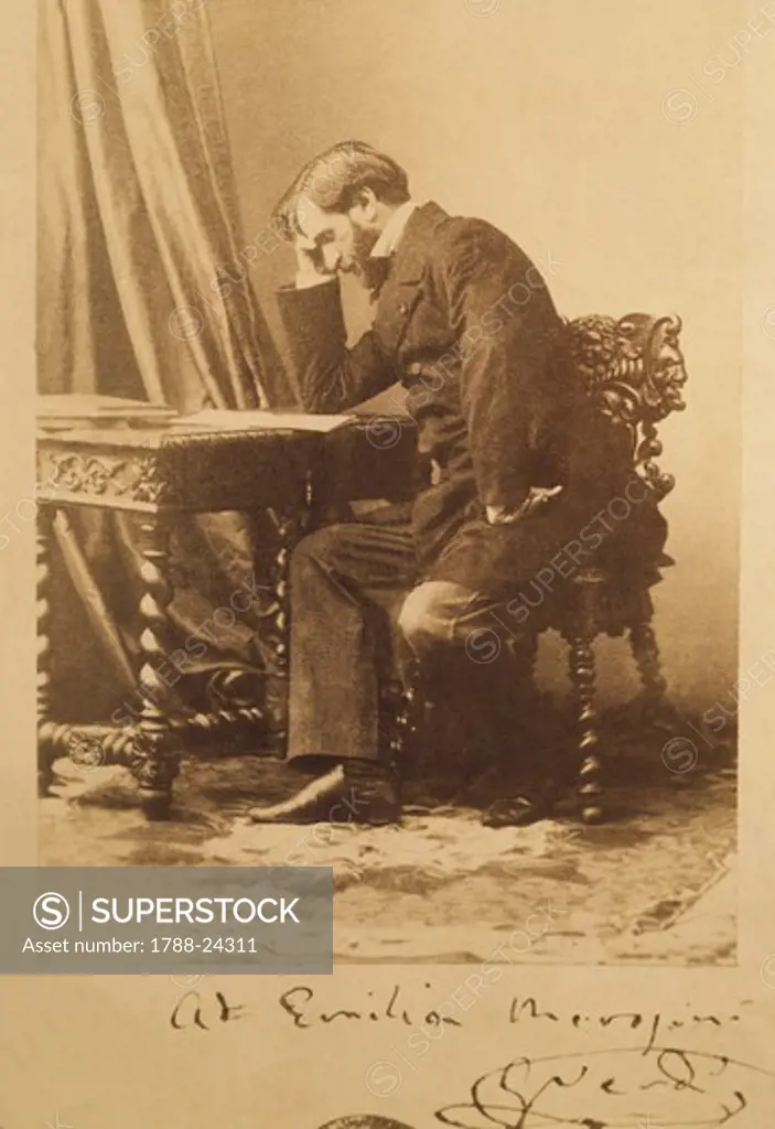 Italy, Milan, photograph of Italian composer Giuseppe Verdi (1813-1901) with autograph dedication
