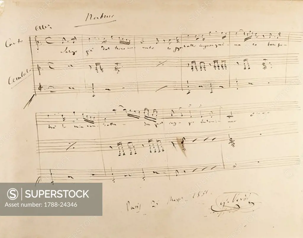 Italy, sant'agata di villanova sull'arda, Giuseppe Verdi's (1813-1901) autographed score, 1851