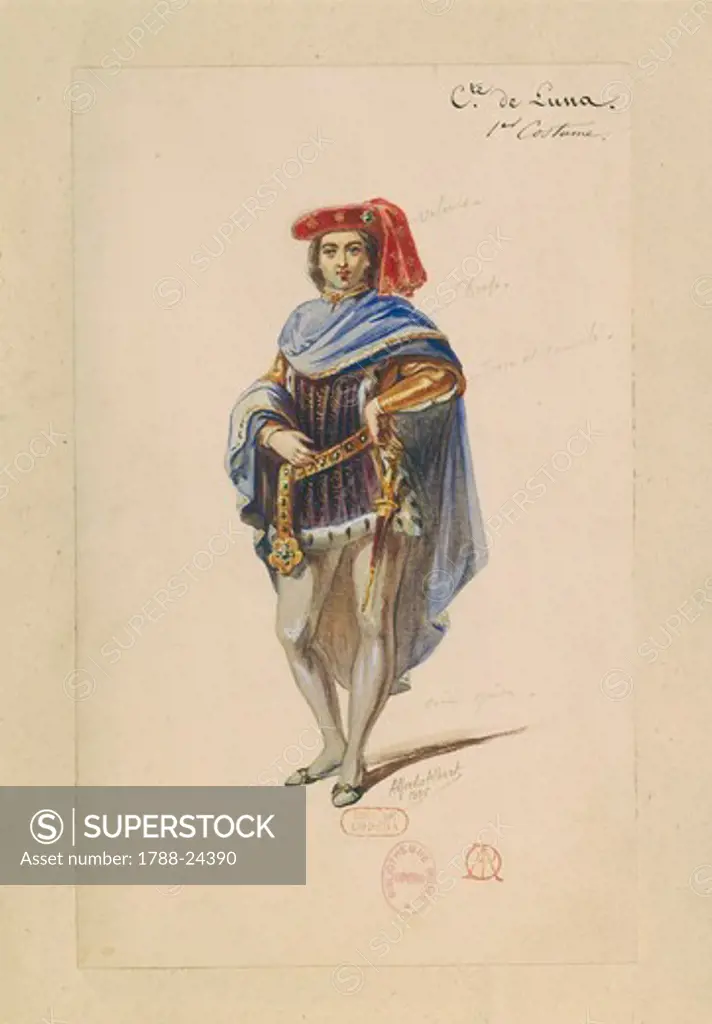 France, Paris, Costume sketch for Count di Luna in The Troubadour by Giuseppe Verdi