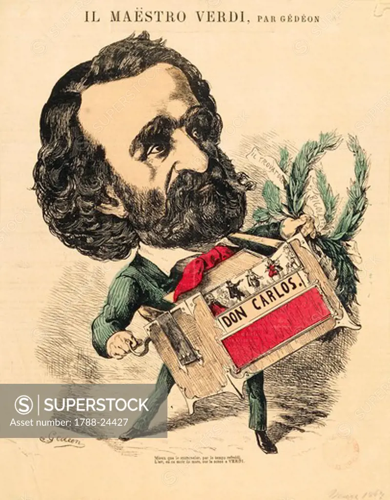 France, Paris, Caricatural portrait of Giuseppe Verdi