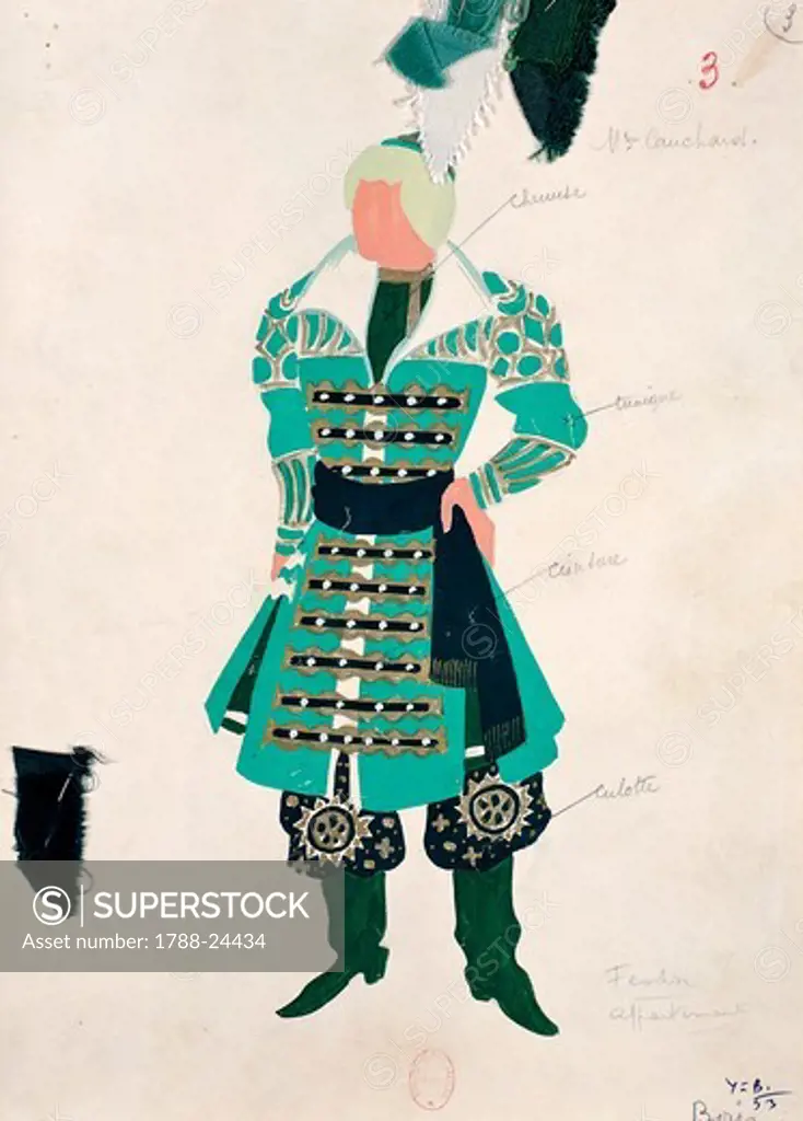 France, Paris, Costume sketch for Fedor in Boris Godunov by Modest Petrovic Musorgskij