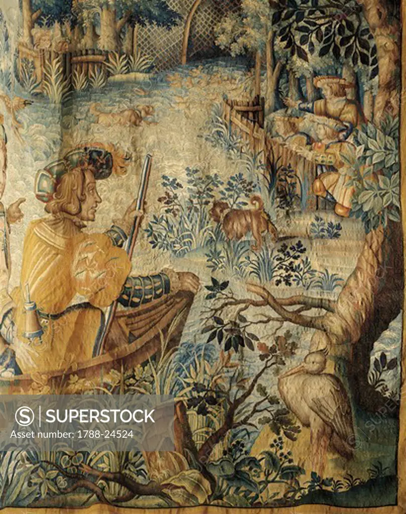 Detail from tapestry depicting scene of duck hunting