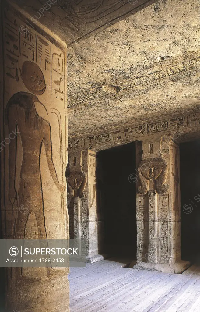 Egypt. Nubian monuments at Abu Simbel (UNESCO World Heritage List, 1979). Dedicated to goddess Hathor Temple of Nefertari. Pronaos