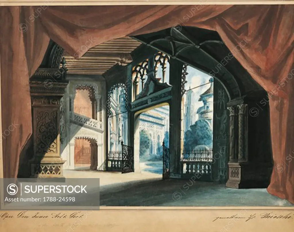 Austria, Vienna, set design sketch for Don Giovanni or the rake punish'd, Act four, scene one