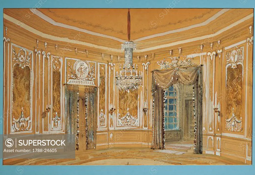 Austria, Vienna, set design for performance Thus Do They All, or The School For Lovers, by Heinrich Lefler
