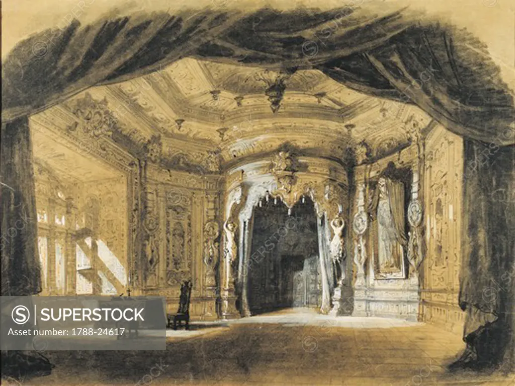 France, Paris, set design for performance Don Giovanni or the Rake Punish'd, by Cambon, at Paris Opera