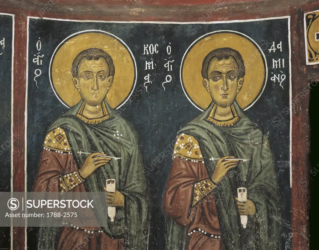 Paintings of St. Cosmas with St. Damian, Panagia Ties Asinou Church, Nikitart, Cyprus
