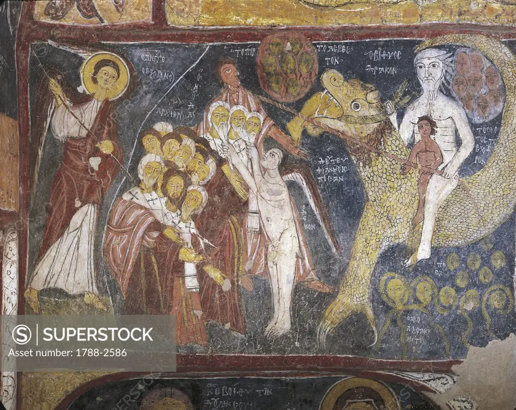 Turkey - Cappadocia. Gülsehir. St. John's Church 'Karsi Kilise'.  Last Judgment. Byzantine fresco, detail, 1212. Reigning Nicaean emperor Theodor I Lascaris