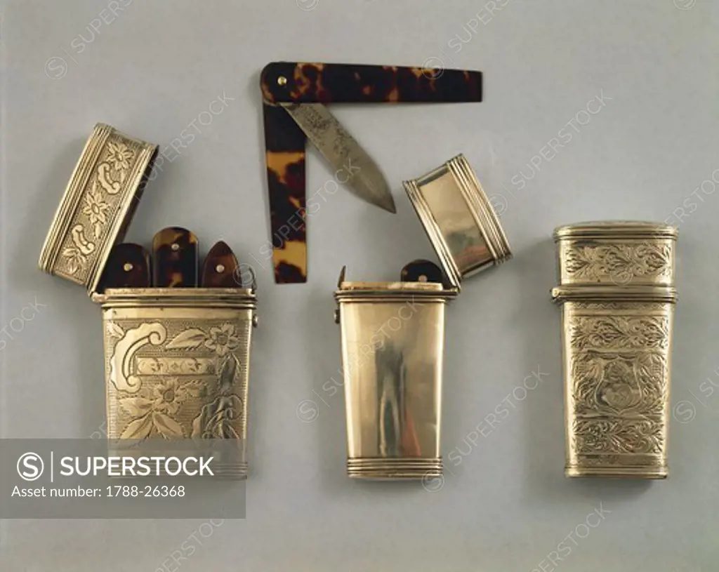 Silversmith's Art, Great Britain, 19th century. Series of silver scalpel cases.