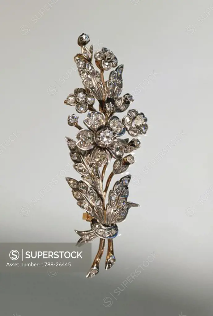 Goldsmith's art, 19th century. Diamond brooch in the form of a branch in blossom, around 1890