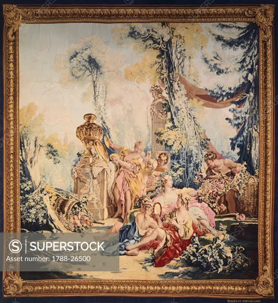 18th century Beauvais tapestry based on design by Francois Boucher depicting the Bacchantes, from the series The Love of the Gods, 1749.