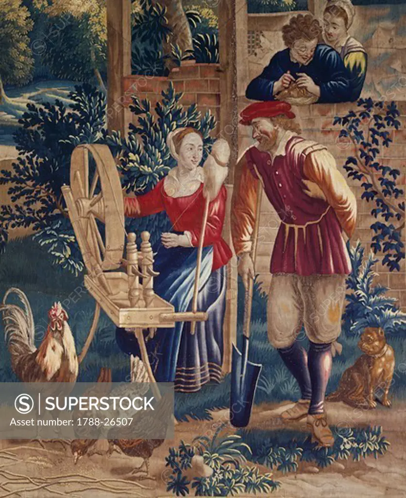 18th century Teniers tapestry based on cartoon by Werniers, around 1759, Lille manufacture.