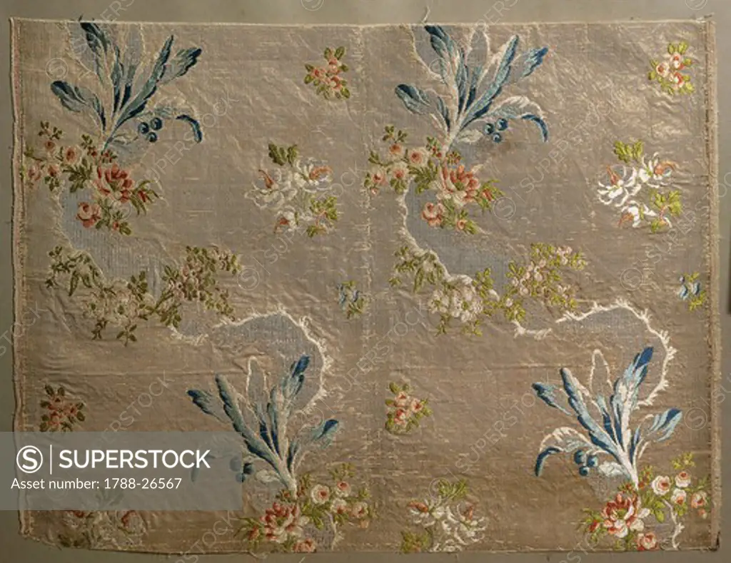 Textiles, 16th century. Brocaded cloth with floral and foil drawing.
