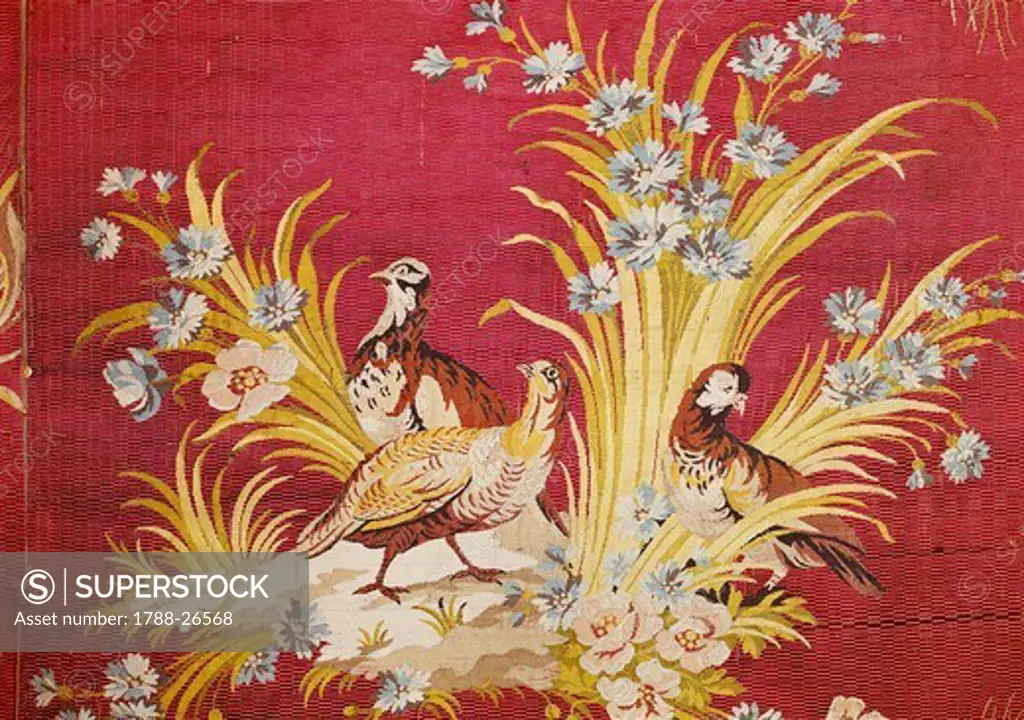Textiles, 18th century. Philippe de Lasalle (1723-1804), Tapestry with floral and zoomorphic motifs.