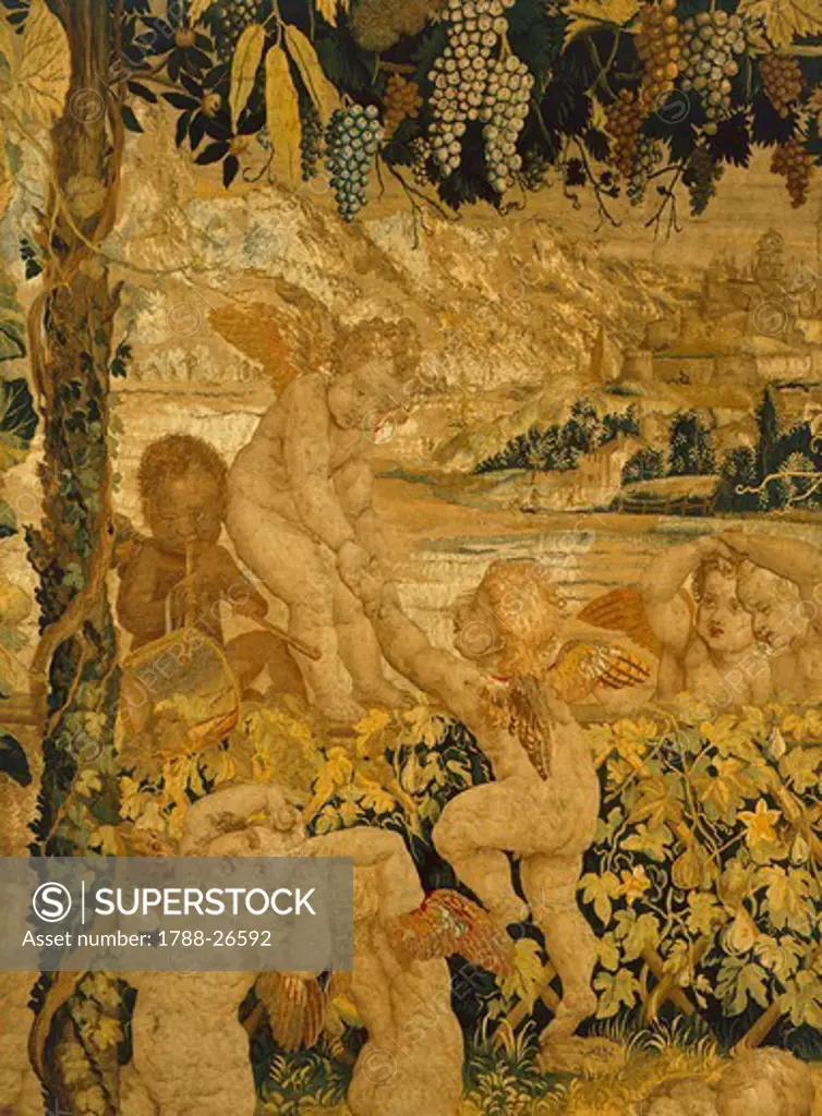 Putti's Dance, 16th century tapestry by Flemish weaver Nicolas Karcher ( -1562), based on a cartoon by Giulio Romano (1499-1546), manufacture of Mantua or Ferrara.