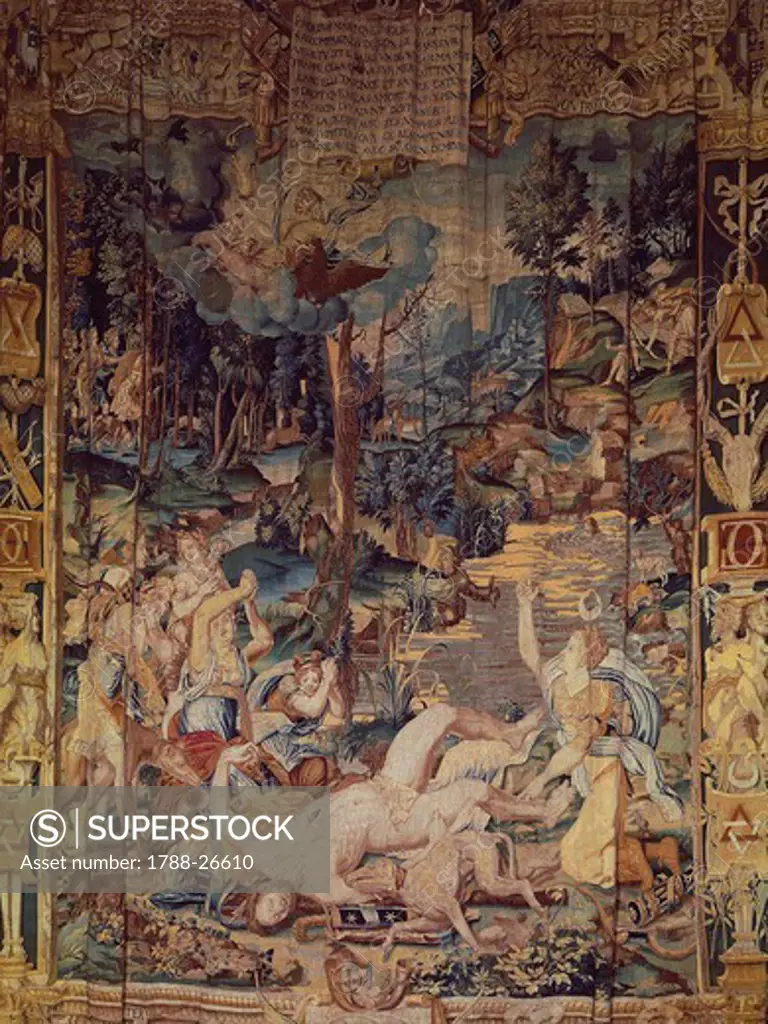 The Death of Orion, 16th century tapestry, manufacture of Fontainebleau, from the series Stories of Diana. Anet Castle, Centre, France.