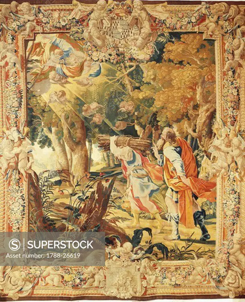 Abraham Leading Isaac to Sacrifice, 17th century tapestry based on cartoons by Simon Vouet (1590-1649), manufacture of Paris, from the series Stories of the Old Testament.