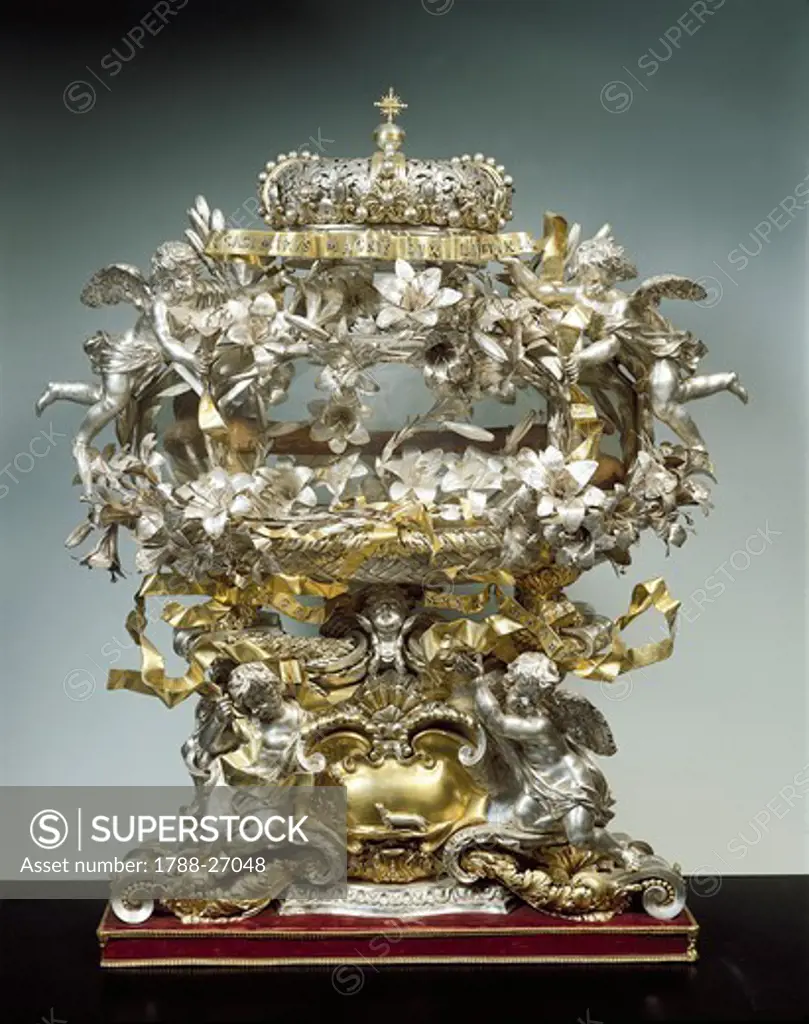 Silversmith's art, Italy, 17th century. Partly gilded silver reliquary of Saint Casimir. Grand Ducal workshop manufacture, 1680-1690, 85x59 cm.