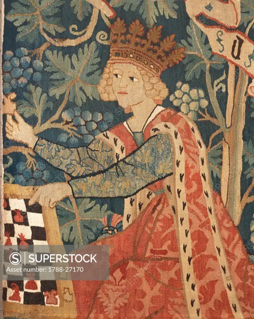 Queen Playing Chess, detail of a 15th century German tapestry, manufacture of the Upper Rhine, 1460-70