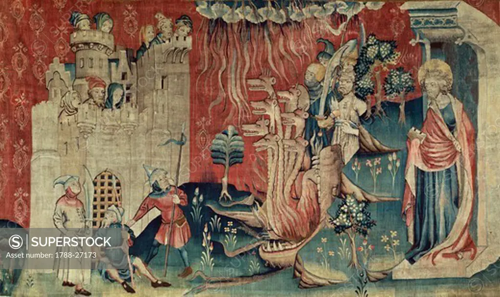 Episode in the life of Jordain de Blaye, 15th century Arras tapestry, France.