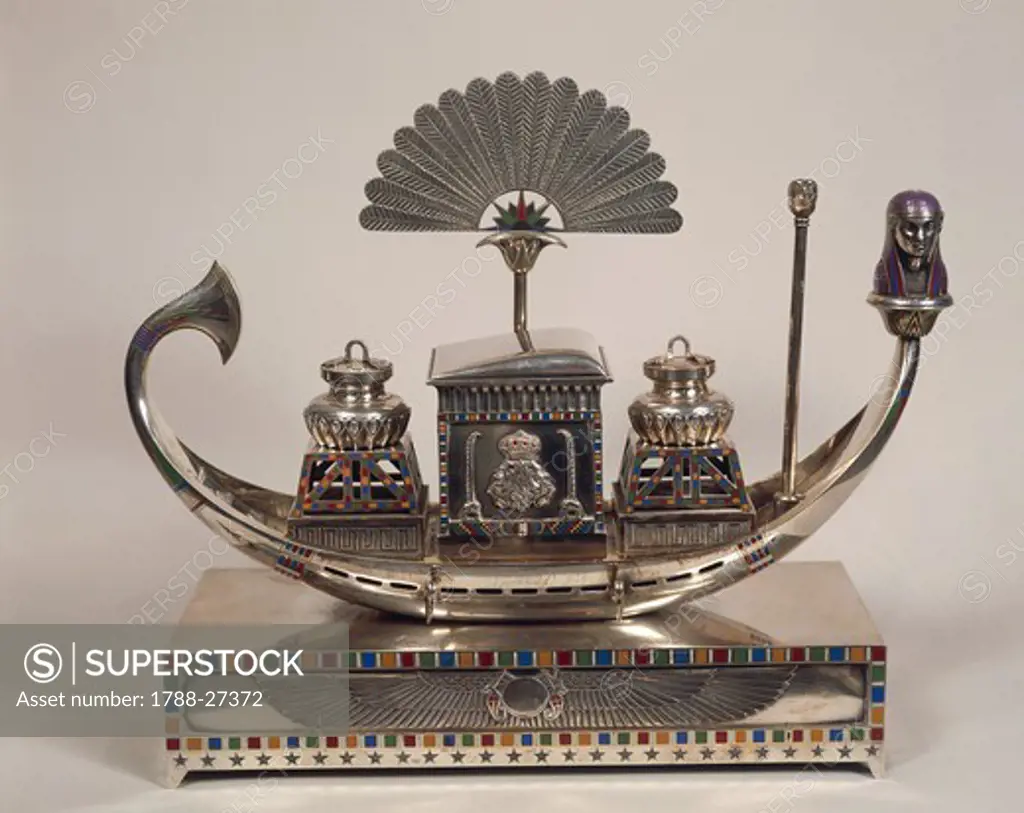 Silversmith's Art, Austria 20th century. Frederic Boucheron (1830-1902), Silver and enamel desk-service, made for King Farouk of Egypt.