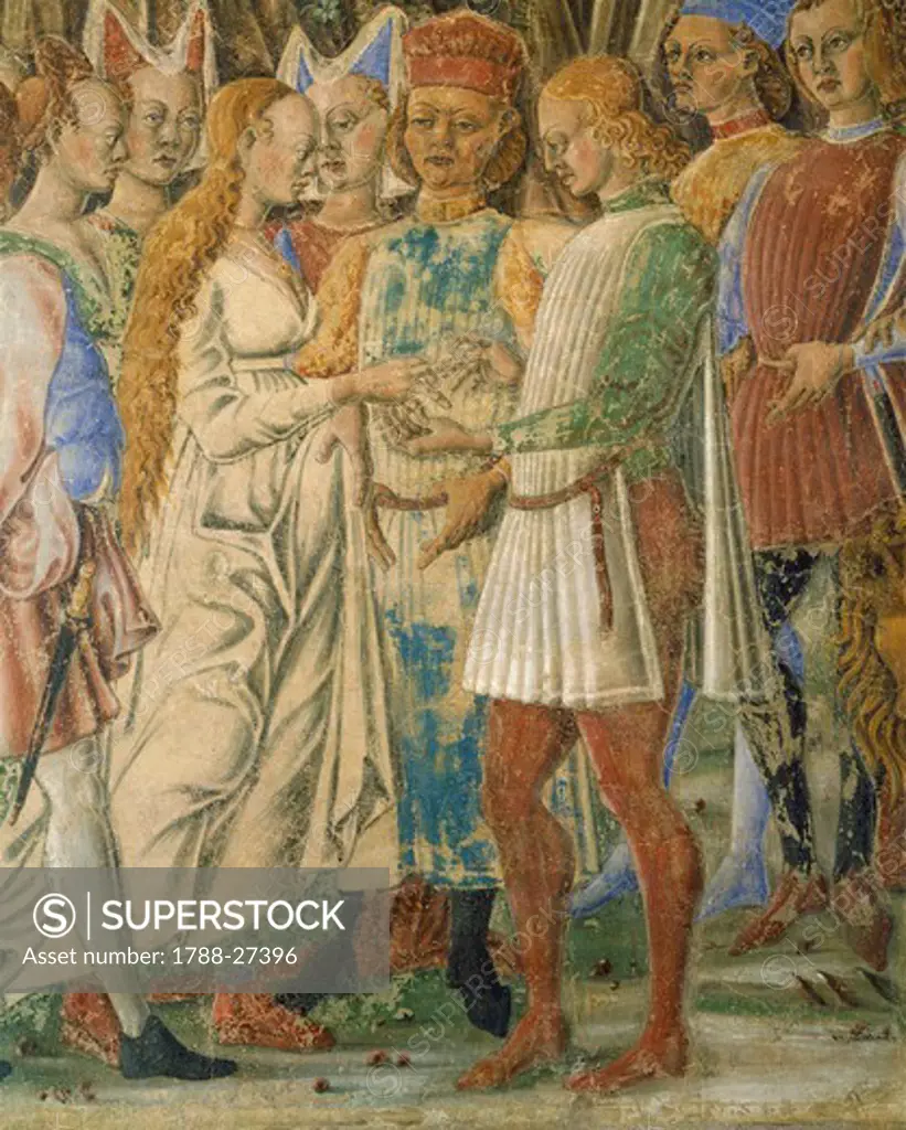The month of June, 1468-1470 by Francesco del Cossa (1436-1478), fresco. The Hall of the Month in Palazzo Schifanoia, Ferrara. Detail.