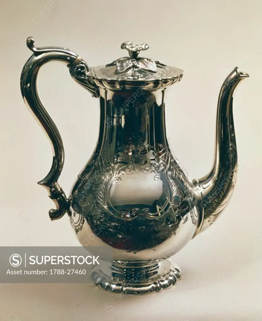 Silversmith's art, 18th century. Silver coffeepot.