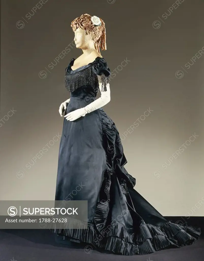 Fashion, 19th century. Silk satin evening dress, costume made for Sandro Bolchi's movie adaptation of Anna Karenina, 1974.