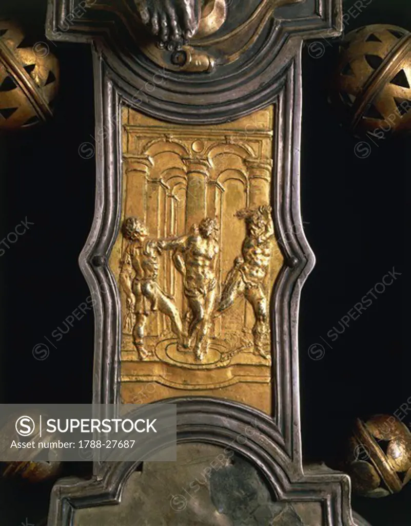 Goldsmith's art, Italy, 16th century. Processional cross, 1557, made in Abruzzo Region. Detail.
