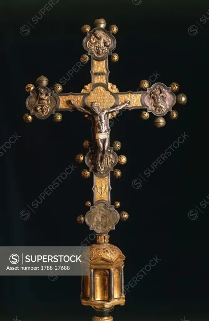 Goldsmith's art, Italy, 16th century. Processional cross, 1557, made in Abruzzo Region.