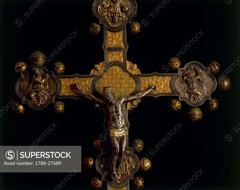 Goldsmith's art, Italy, 16th century. Processional cross, 1557, made in Abruzzo Region. Detail.