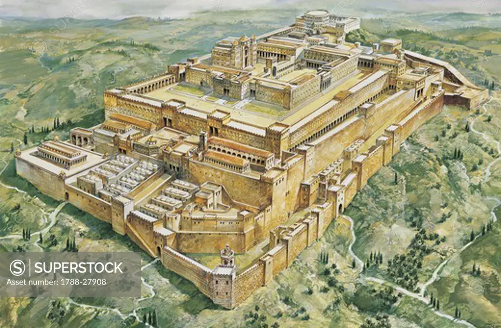 Archaeology - Jerusalem. Temple and Palace. Colour illustration