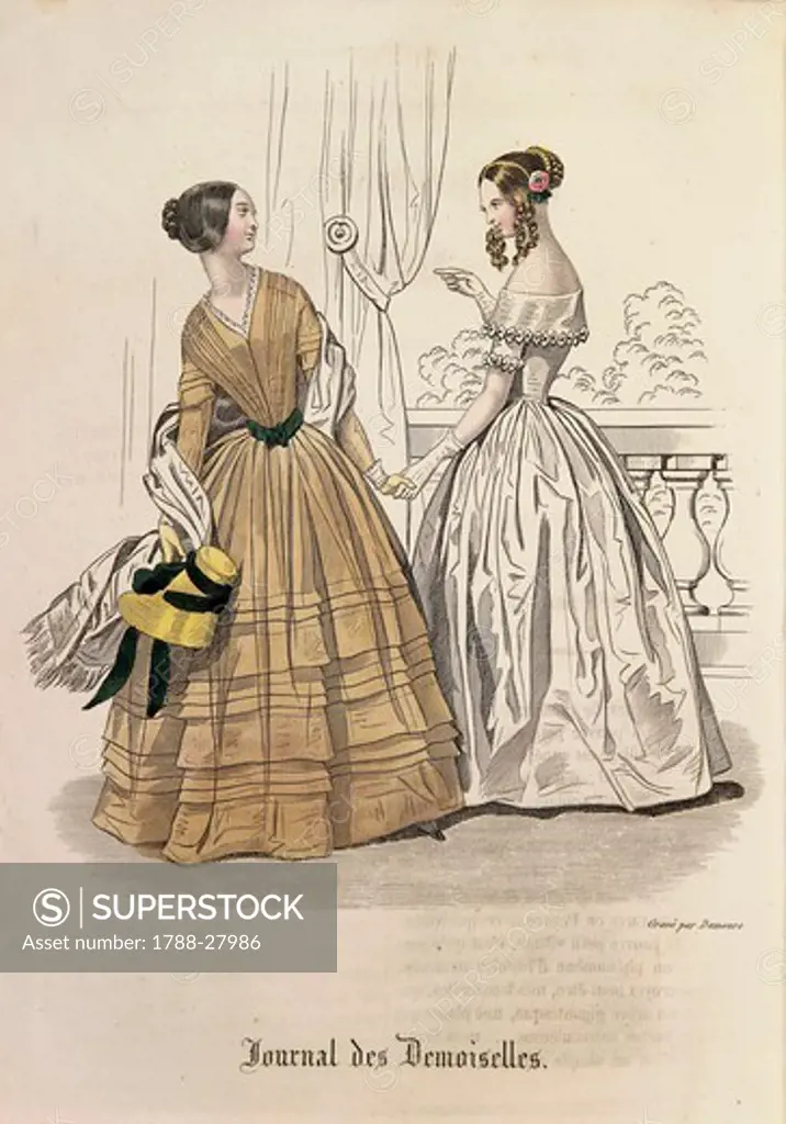 Fashion, France, 19th century. Women's fashion plate. From Journal des Demoiselles, August 1842.