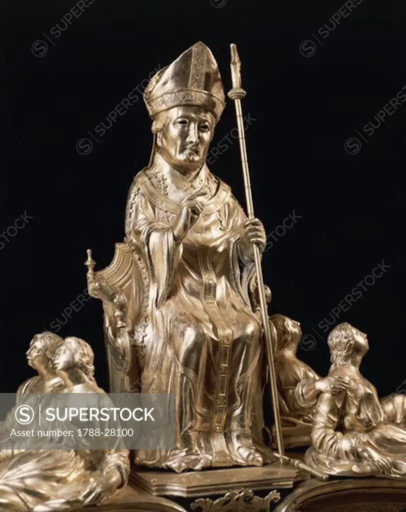 Silversmith's art, Italy, 14th century. Silver statue of the reliquary of Saint Eusebius.