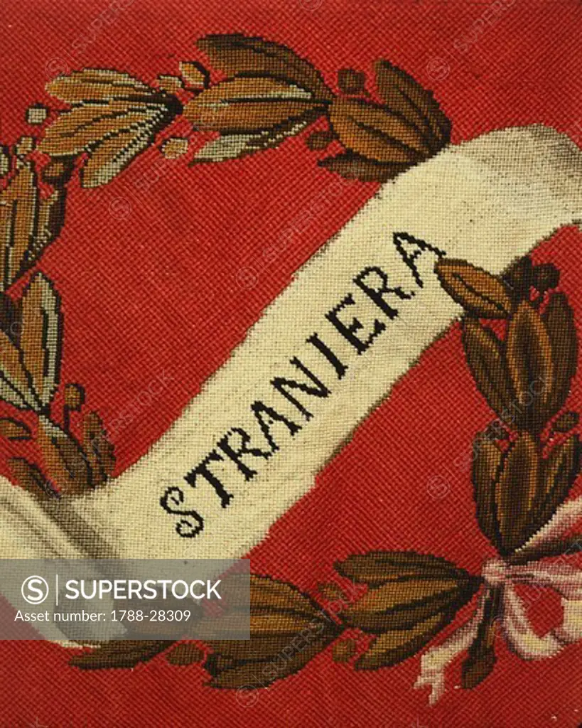 La Straniera (The Stranger Woman), detail of a 19th century tapestry inspired by the works of Italian composer Vincenzo Bellini, gift from Giuditta Turina to Bellini.