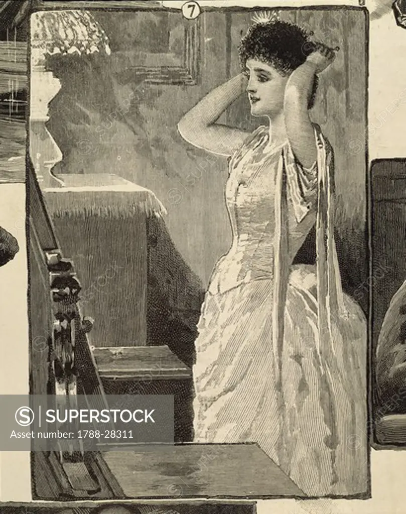 England, 19th century. Lady at Her Toilette. From Illustrated London News, 1890.