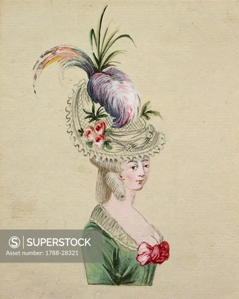 Fashion, Austria, 18th century. Prostitute from the Graben in Vienna. Watercolor