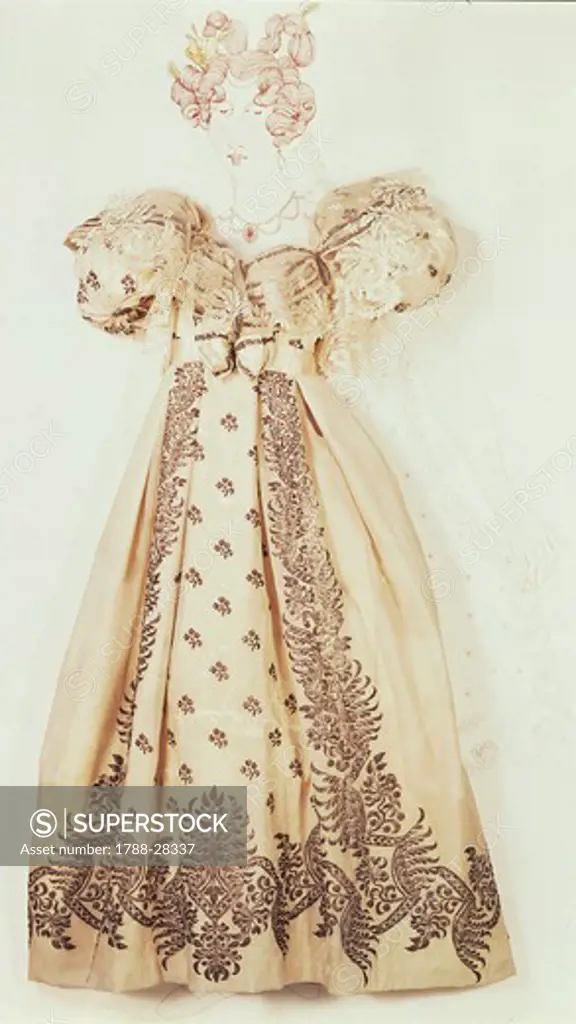 Fashion, France, 19th century. Wedding dress, 1828.